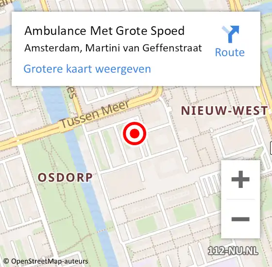 Locatie op kaart van de 112 melding: Ambulance Met Grote Spoed Naar Amsterdam, Martini van Geffenstraat op 31 maart 2018 16:26