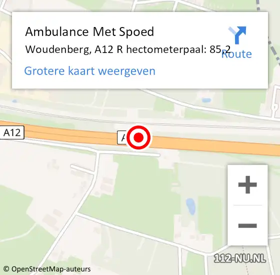 Locatie op kaart van de 112 melding: Ambulance Met Spoed Naar Woudenberg, A12 R hectometerpaal: 85,2 op 1 april 2018 04:47