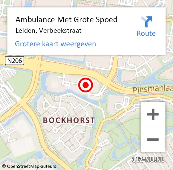 Locatie op kaart van de 112 melding: Ambulance Met Grote Spoed Naar Leiden, Verbeekstraat op 1 april 2018 09:54