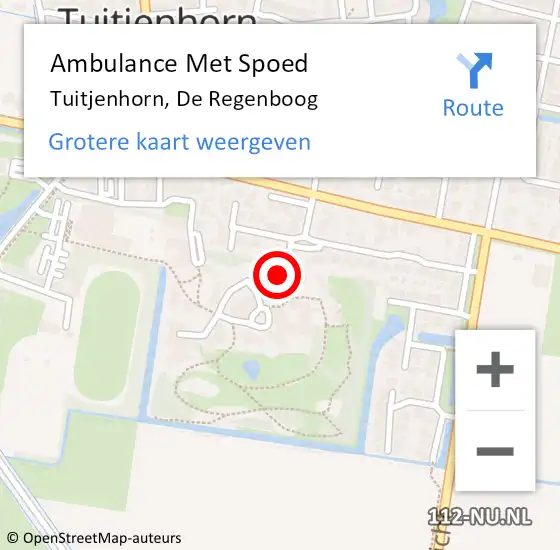 Locatie op kaart van de 112 melding: Ambulance Met Spoed Naar Tuitjenhorn, De Regenboog op 1 april 2018 11:23