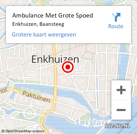 Locatie op kaart van de 112 melding: Ambulance Met Grote Spoed Naar Enkhuizen, Baansteeg op 1 april 2018 11:26