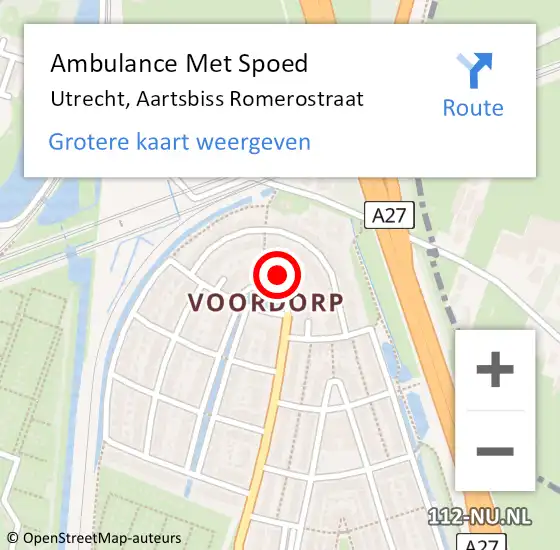 Locatie op kaart van de 112 melding: Ambulance Met Spoed Naar Utrecht, Aartsbiss Romerostraat op 1 april 2018 14:30