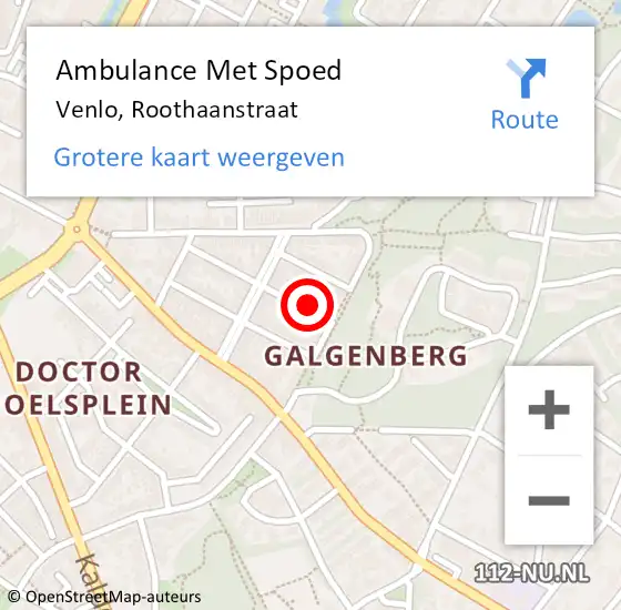 Locatie op kaart van de 112 melding: Ambulance Met Spoed Naar Venlo, Roothaanstraat op 20 februari 2014 20:36
