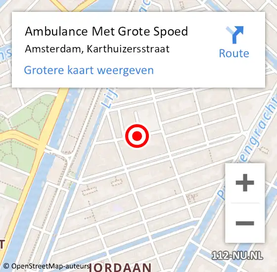 Locatie op kaart van de 112 melding: Ambulance Met Grote Spoed Naar Amsterdam, Karthuizersstraat op 1 april 2018 17:54