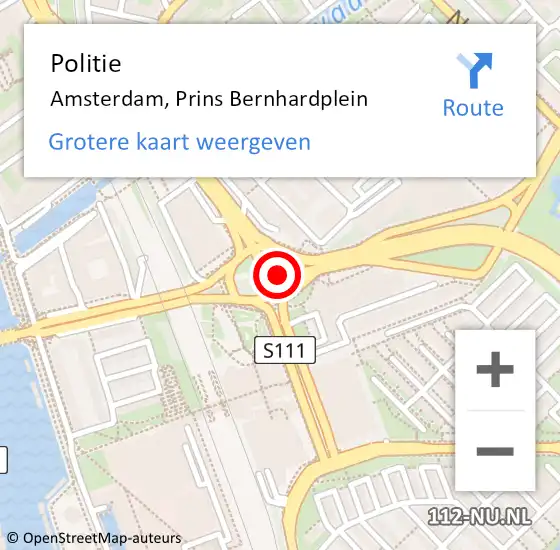 Locatie op kaart van de 112 melding: Politie Amsterdam, Prins Bernhardplein op 1 april 2018 18:15