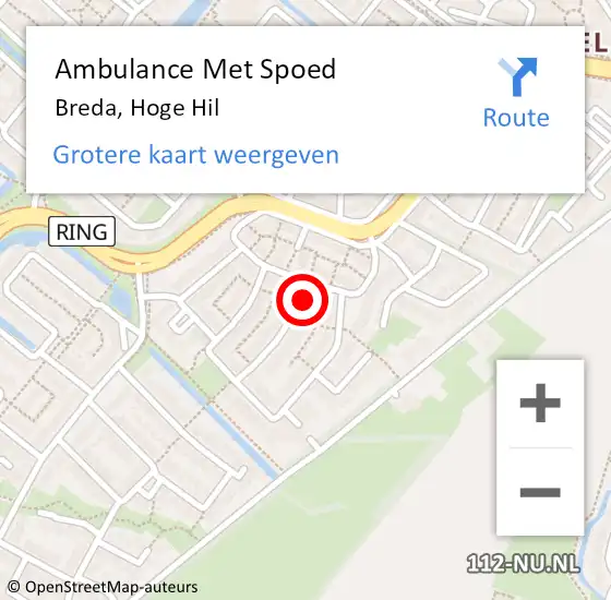 Locatie op kaart van de 112 melding: Ambulance Met Spoed Naar Breda, Hoge Hil op 2 april 2018 02:17