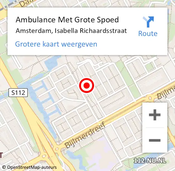 Locatie op kaart van de 112 melding: Ambulance Met Grote Spoed Naar Amsterdam, Isabella Richaardsstraat op 2 april 2018 12:08