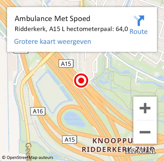 Locatie op kaart van de 112 melding: Ambulance Met Spoed Naar Ridderkerk, A15 L hectometerpaal: 64,0 op 2 april 2018 12:08