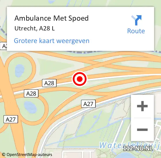 Locatie op kaart van de 112 melding: Ambulance Met Spoed Naar Utrecht, A28 L op 2 april 2018 12:29