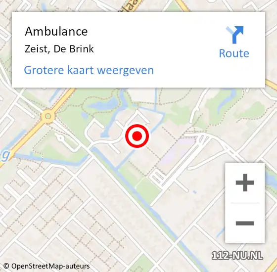 Locatie op kaart van de 112 melding: Ambulance Zeist, De Brink op 2 april 2018 12:34