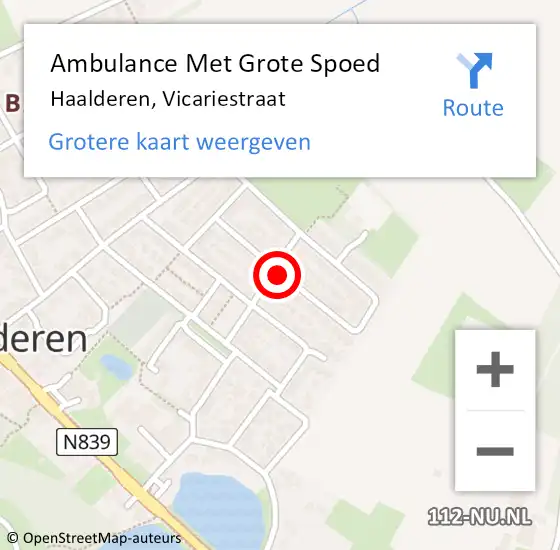 Locatie op kaart van de 112 melding: Ambulance Met Grote Spoed Naar Haalderen, Vicariestraat op 2 april 2018 14:18