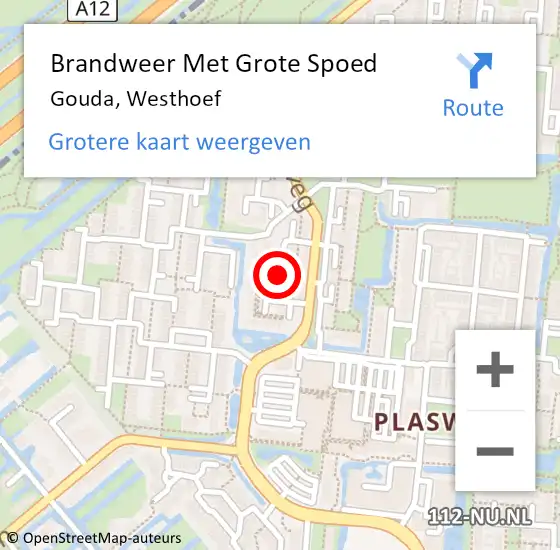 Locatie op kaart van de 112 melding: Brandweer Met Grote Spoed Naar Gouda, Westhoef op 3 april 2018 08:44