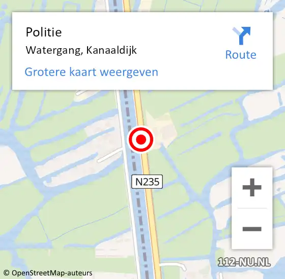 Locatie op kaart van de 112 melding: Politie Watergang, Kanaaldijk op 3 april 2018 10:10