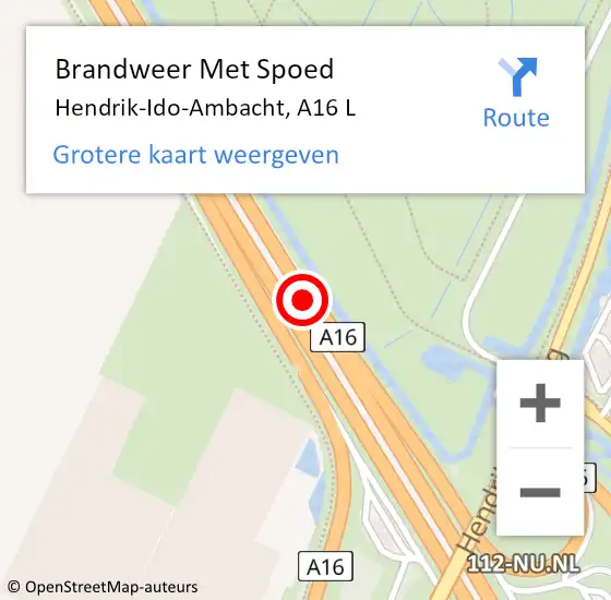 Locatie op kaart van de 112 melding: Brandweer Met Spoed Naar Hendrik-Ido-Ambacht, A16 L hectometerpaal: 29,6 op 3 april 2018 13:08