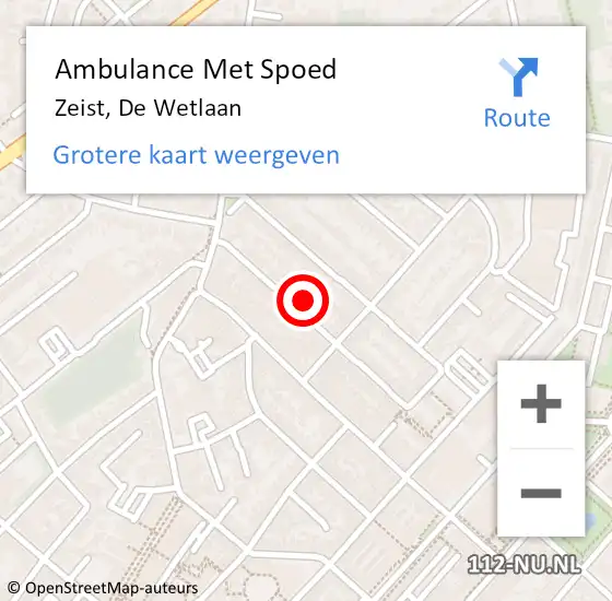 Locatie op kaart van de 112 melding: Ambulance Met Spoed Naar Zeist, De Wetlaan op 3 april 2018 14:09