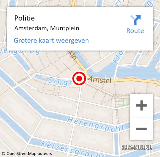 Locatie op kaart van de 112 melding: Politie Amsterdam, Muntplein op 3 april 2018 15:58