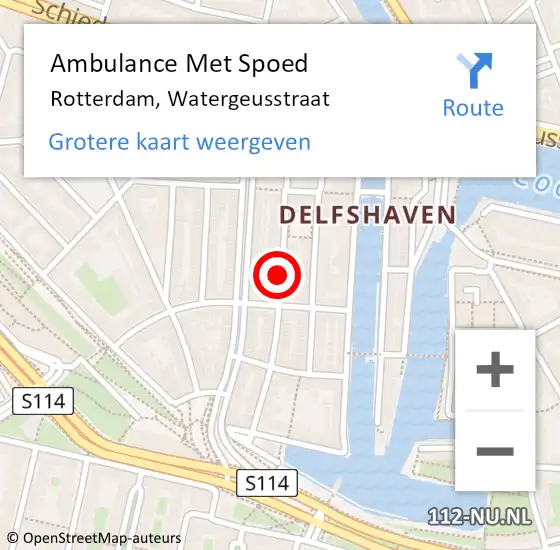 Locatie op kaart van de 112 melding: Ambulance Met Spoed Naar Rotterdam, Watergeusstraat op 3 april 2018 16:09