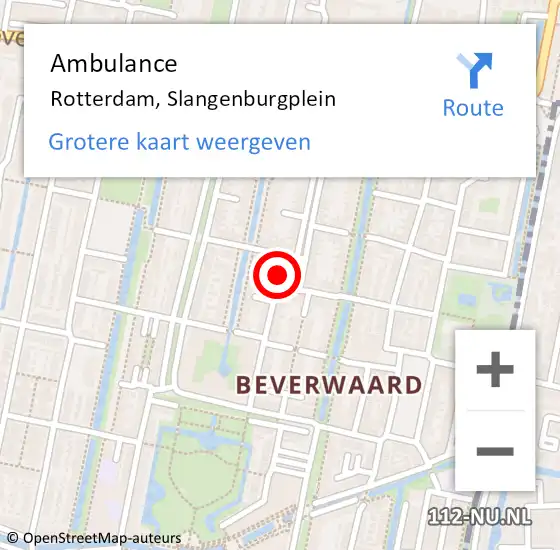 Locatie op kaart van de 112 melding: Ambulance Rotterdam, Slangenburgplein op 3 april 2018 17:49