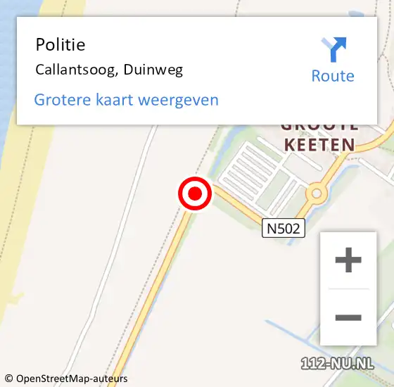Locatie op kaart van de 112 melding: Politie Callantsoog, Duinweg op 3 april 2018 21:29