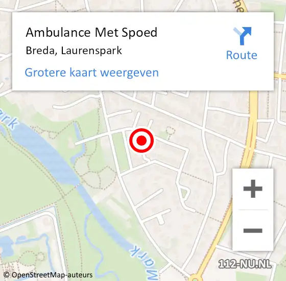 Locatie op kaart van de 112 melding: Ambulance Met Spoed Naar Breda, Laurenspark op 4 april 2018 04:09