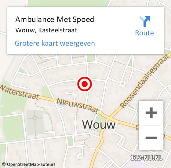 Locatie op kaart van de 112 melding: Ambulance Met Spoed Naar Wouw, Kasteelstraat op 4 april 2018 07:19