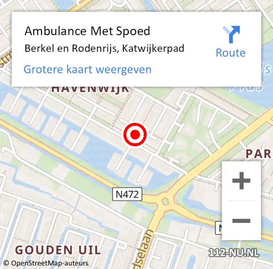 Locatie op kaart van de 112 melding: Ambulance Met Spoed Naar Berkel en Rodenrijs, Katwijkerpad op 4 april 2018 08:51