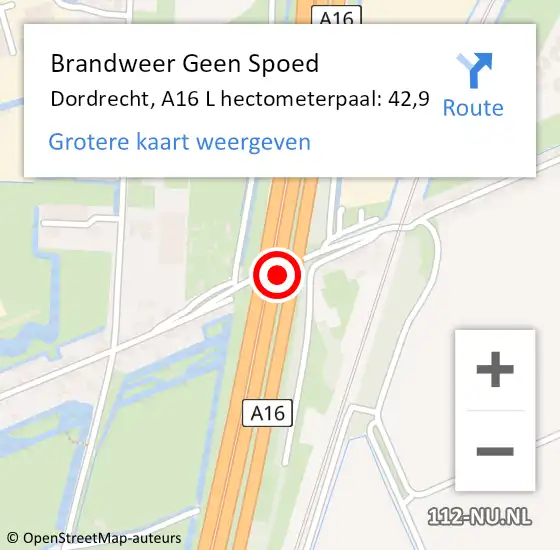 Locatie op kaart van de 112 melding: Brandweer Geen Spoed Naar Dordrecht, A16 L hectometerpaal: 42,9 op 4 april 2018 18:20