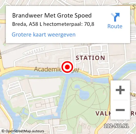Locatie op kaart van de 112 melding: Brandweer Met Grote Spoed Naar Breda, A58 L hectometerpaal: 70,8 op 4 april 2018 19:26