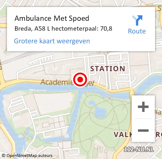 Locatie op kaart van de 112 melding: Ambulance Met Spoed Naar Breda, A58 L hectometerpaal: 70,8 op 4 april 2018 19:34