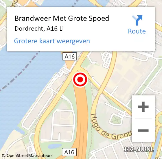 Locatie op kaart van de 112 melding: Brandweer Met Grote Spoed Naar Dordrecht, A16 L hectometerpaal: 38,5 op 4 april 2018 21:54
