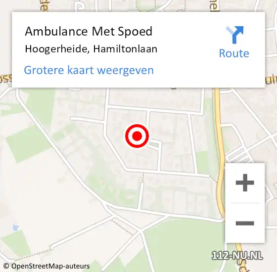 Locatie op kaart van de 112 melding: Ambulance Met Spoed Naar Hoogerheide, Hamiltonlaan op 4 april 2018 22:17