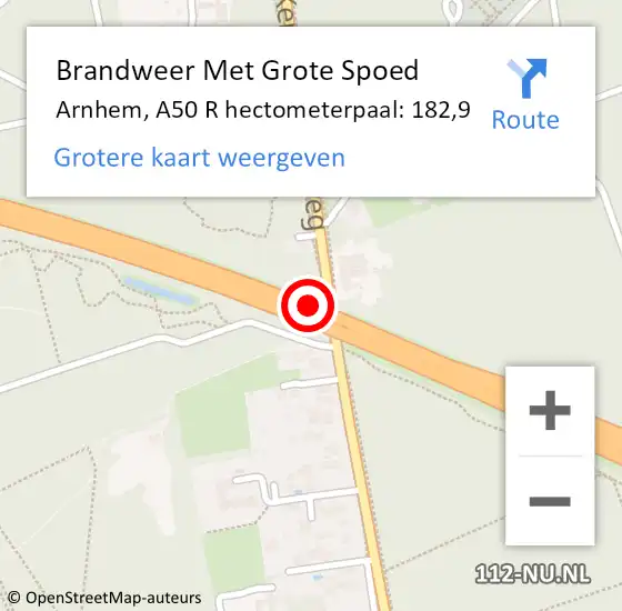 Locatie op kaart van de 112 melding: Brandweer Met Grote Spoed Naar Arnhem, A50 R hectometerpaal: 182,9 op 5 april 2018 06:33