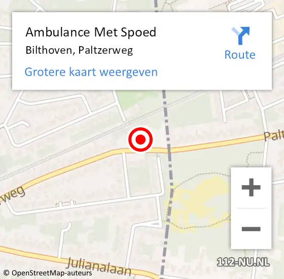 Locatie op kaart van de 112 melding: Ambulance Met Spoed Naar Bilthoven, Paltzerweg op 5 april 2018 08:21