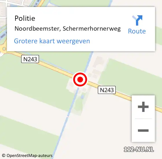 Locatie op kaart van de 112 melding: Politie Noordbeemster, Schermerhornerweg op 5 april 2018 08:42