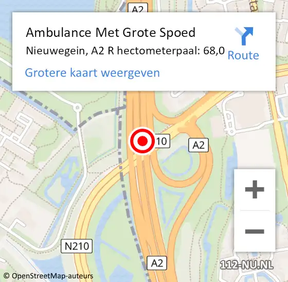 Locatie op kaart van de 112 melding: Ambulance Met Grote Spoed Naar Nieuwegein, A2 R hectometerpaal: 68,0 op 5 april 2018 10:49