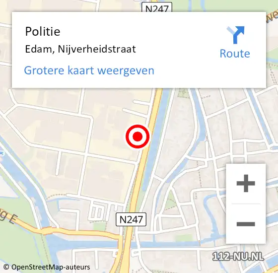Locatie op kaart van de 112 melding: Politie Edam, Nijverheidstraat op 5 april 2018 12:47