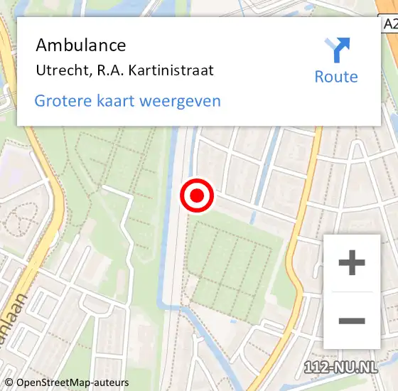 Locatie op kaart van de 112 melding: Ambulance Utrecht, R.A. Kartinistraat op 5 april 2018 14:31