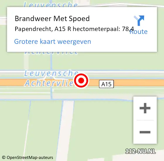 Locatie op kaart van de 112 melding: Brandweer Met Spoed Naar Papendrecht, A15 R hectometerpaal: 78,4 op 5 april 2018 16:05