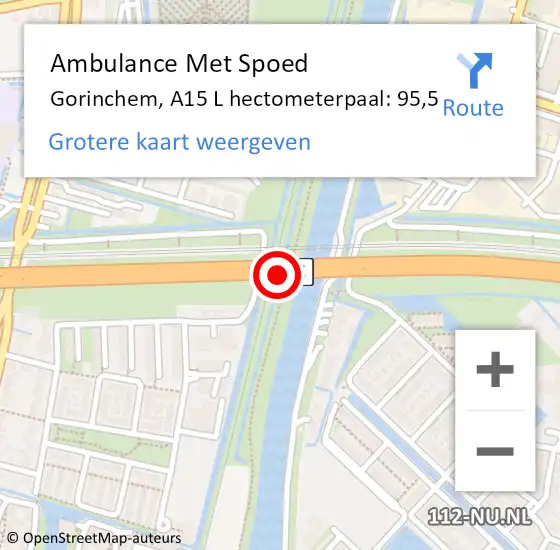 Locatie op kaart van de 112 melding: Ambulance Met Spoed Naar Gorinchem, A15 R hectometerpaal: 95,0 op 5 april 2018 16:58