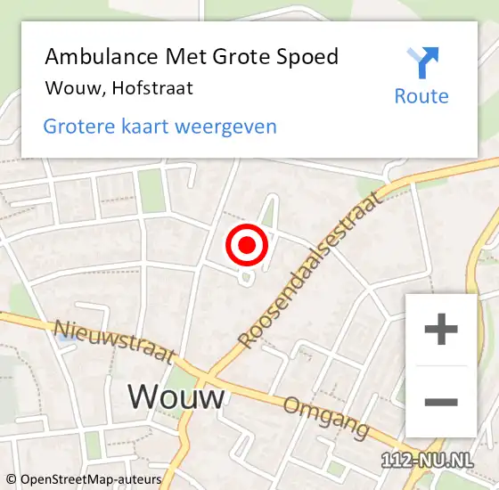 Locatie op kaart van de 112 melding: Ambulance Met Grote Spoed Naar Wouw, Hofstraat op 5 april 2018 21:33