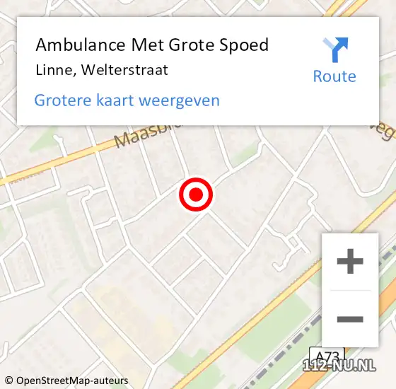 Locatie op kaart van de 112 melding: Ambulance Met Grote Spoed Naar Linne, Welterstraat op 6 april 2018 02:59