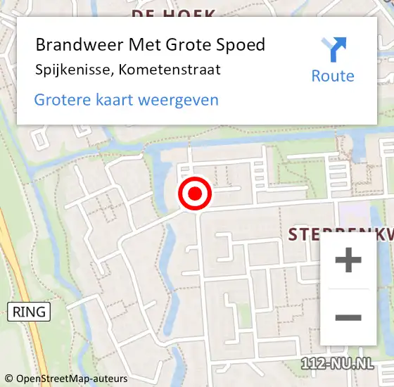 Locatie op kaart van de 112 melding: Brandweer Met Grote Spoed Naar Spijkenisse, Kometenstraat op 6 april 2018 04:16