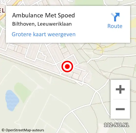 Locatie op kaart van de 112 melding: Ambulance Met Spoed Naar Bilthoven, Leeuweriklaan op 6 april 2018 08:16