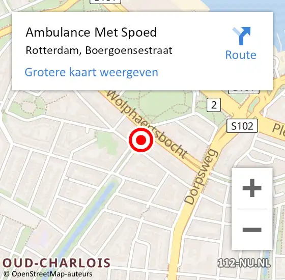 Locatie op kaart van de 112 melding: Ambulance Met Spoed Naar Rotterdam, Boergoensestraat op 6 april 2018 15:45