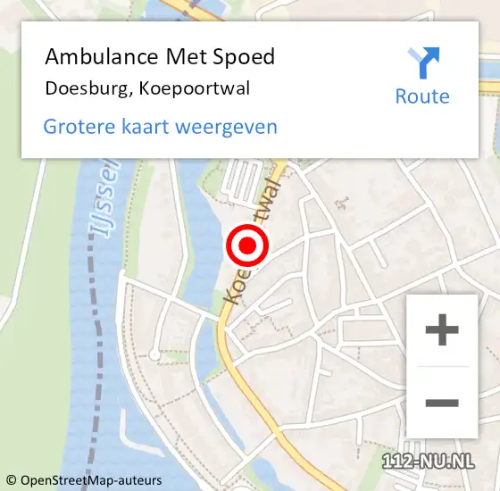 Locatie op kaart van de 112 melding: Ambulance Met Spoed Naar Doesburg, Koepoortwal op 6 april 2018 17:07