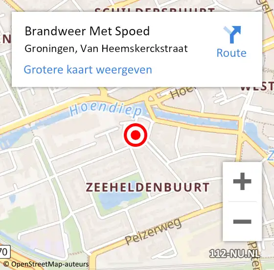 Locatie op kaart van de 112 melding: Brandweer Met Spoed Naar Groningen, Van Heemskerckstraat op 7 april 2018 02:19