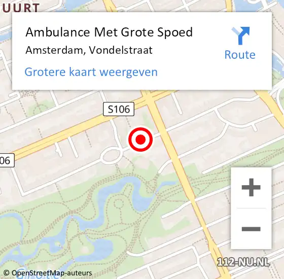Locatie op kaart van de 112 melding: Ambulance Met Grote Spoed Naar Amsterdam, Vondelstraat op 7 april 2018 13:19