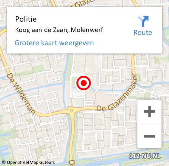 Locatie op kaart van de 112 melding: Politie Koog aan de Zaan, Molenwerf op 7 april 2018 13:52