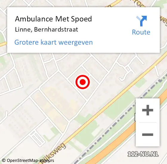 Locatie op kaart van de 112 melding: Ambulance Met Spoed Naar Linne, Bernhardstraat op 21 februari 2014 12:58