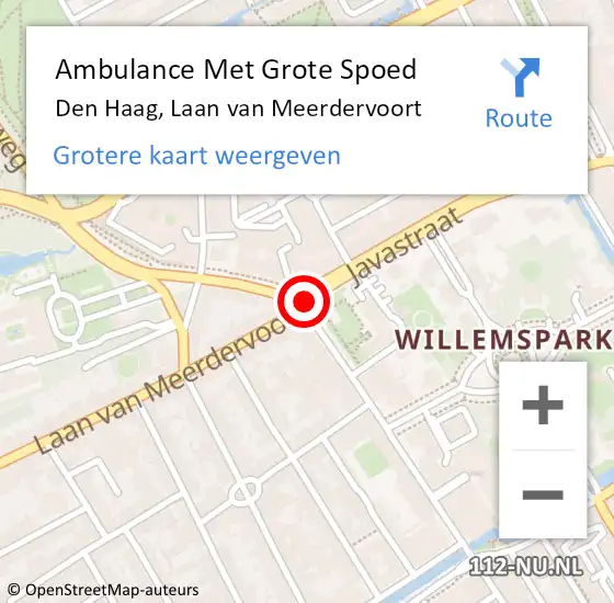 Locatie op kaart van de 112 melding: Ambulance Met Grote Spoed Naar Den Haag, Laan van Meerdervoort op 8 april 2018 00:04